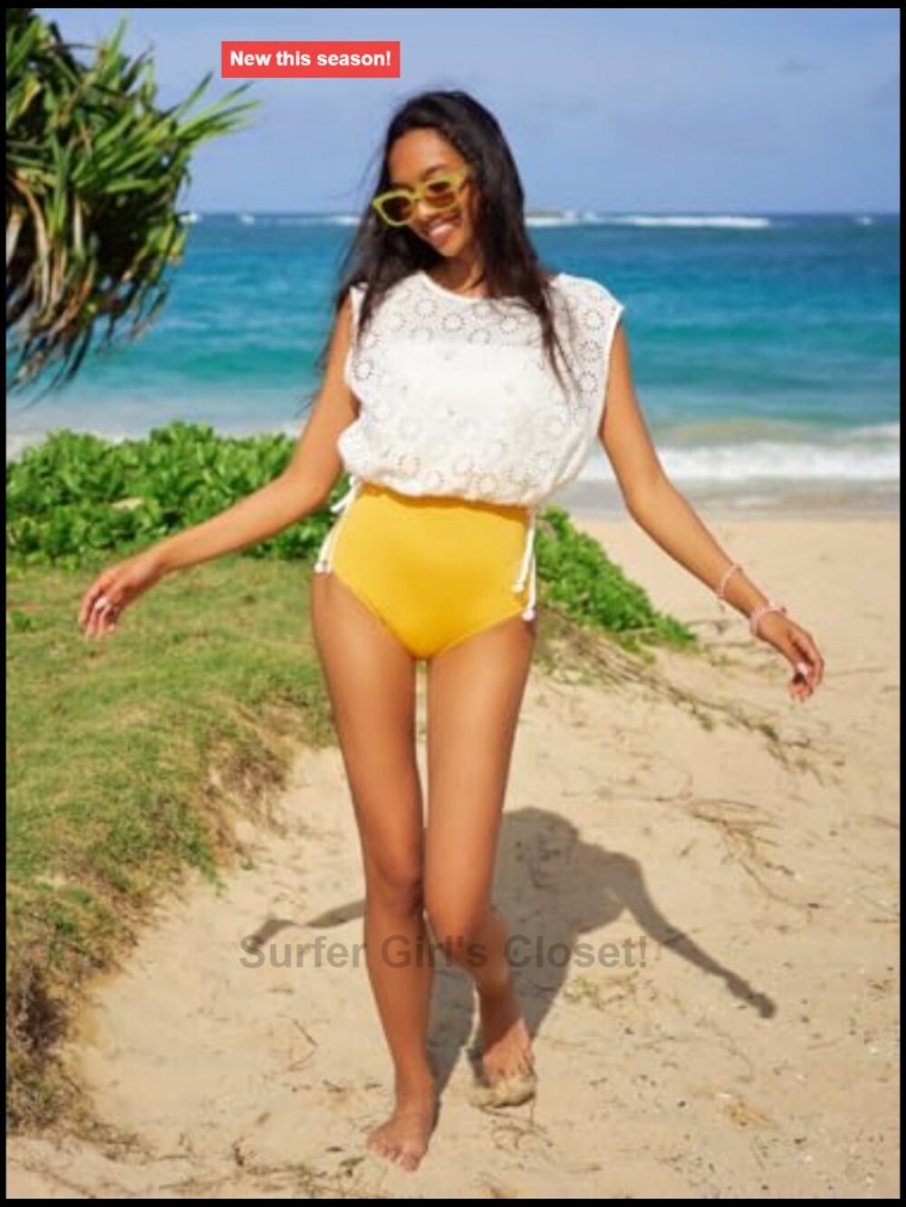 Eyelet Crop Swim Cover-Up Top Cotton Sleeveless Tie Hem - Picture 5 of 6